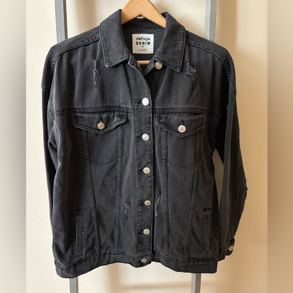 Refuge Black Denim Distressed Jean Jacket